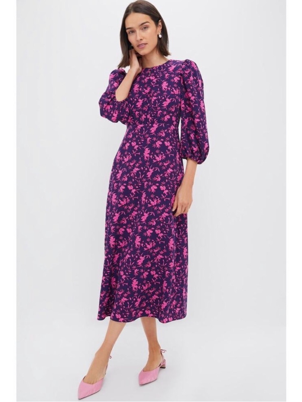 Hyacinth House Navy & Fuchsia Floral Norma Maxi Dress XXS